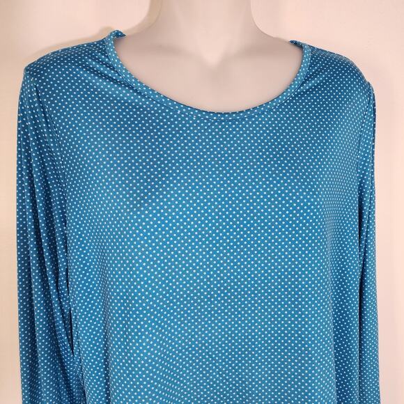 Lands' End Women's Top XLP 18 Polka Dot Teal Blue Long Sleeve Crew Neck Stretch - Picture 3 of 9
